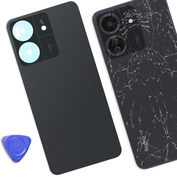 Batteri Cache - AVIZAR - Redmi 13C - Tempereret Glas - Sort - Integreret Klæb Svart