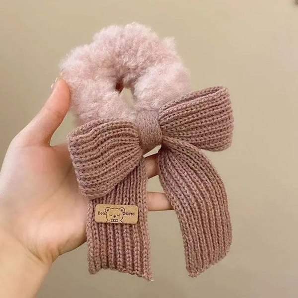 Chouchou Duveteux til Hår i Pels og Cozy Strikkebånd i Lyserød Rosa