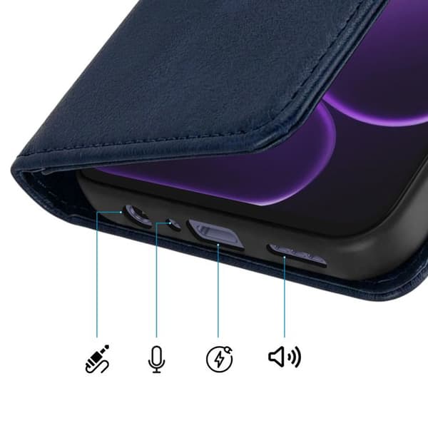 Plånboksfodral för Oppo A6x med handledsrem och videostöd i midnattsblå Blå