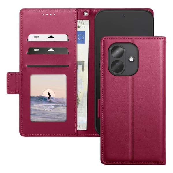 Pungetui til Redmi Note 17 Pro Serie Smart Book med Støtte Bordeaux Röd