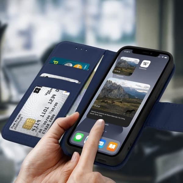 Fodral - AVIZAR - Apple iPhone 11 - Premium kohudar - Mörkblå - Videoställning Midnattsblå