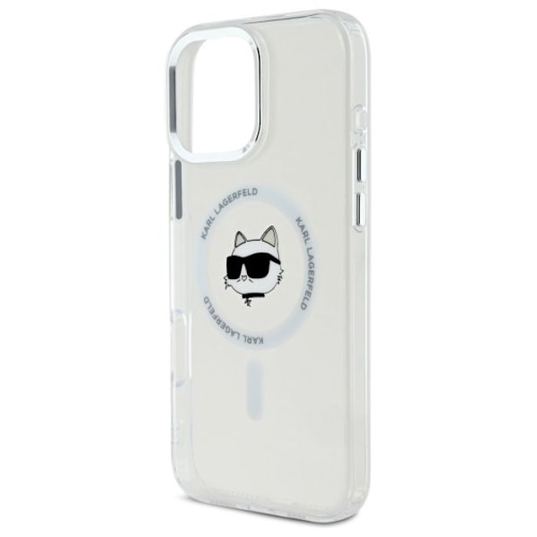 Etui til iPhone 16 Pro Max - Karl Lagerfeld IML MagSafe (KLHMP16XHLHLSCHH) - Choupette-hoved i hvidt metal