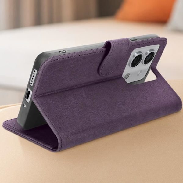 Kotelo Xiaomi Redmi Note 13 5G:lle - AVIZAR - Chesterfield - Lompakko ja videoteline - Tumman violetti Lila