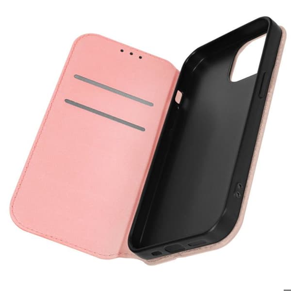 Pungetui til iPhone 15 med magnetisk klap og støtte i rosa Ros