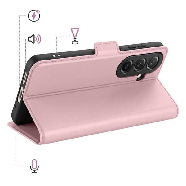 Plånboksfodral för Galaxy S26 Slät Läderlook med Videostöd Rosa Ros