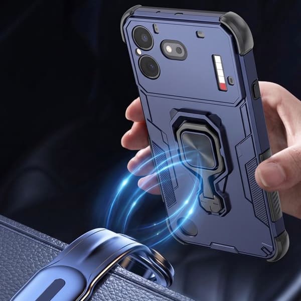 Cover til Nothing Phone 4b med roterende ring og støttefunktion i natblå Blå