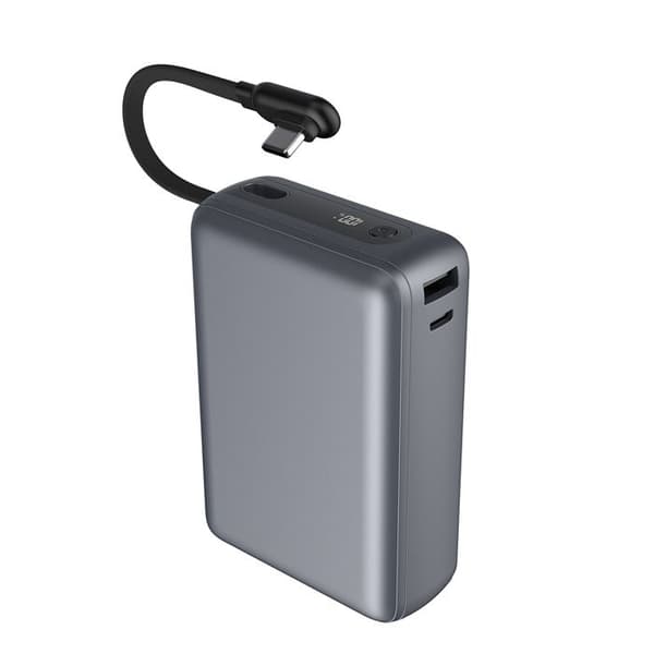 Power Bank - FORCE POWER - 20000mAh - 40W PD/QC - USB-A & USB-C - Integroitu USB-C-kaapeli Grå