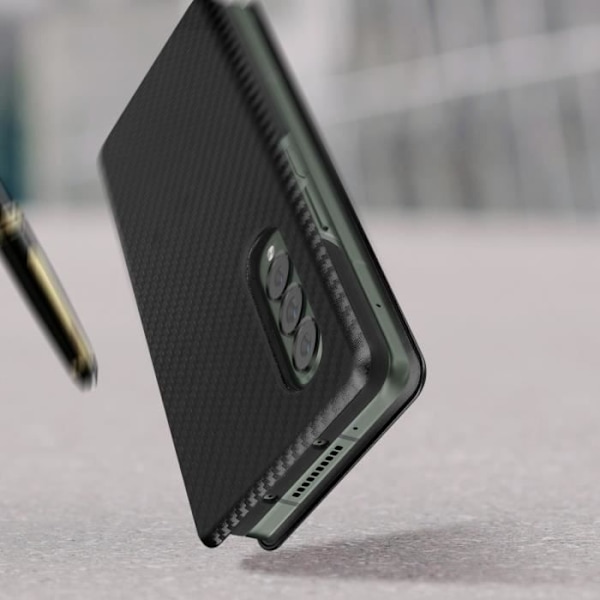Hus til Samsung Galaxy Z Fold 3 - AVIZAR - Kortholder med rem - Sort kulstofeffekt Svart