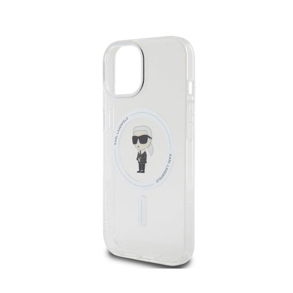 Coque för iPhone 15 Modell IML Ikonik Kompatibel med MagSafe Karl Lagerfeld Transparent Vit