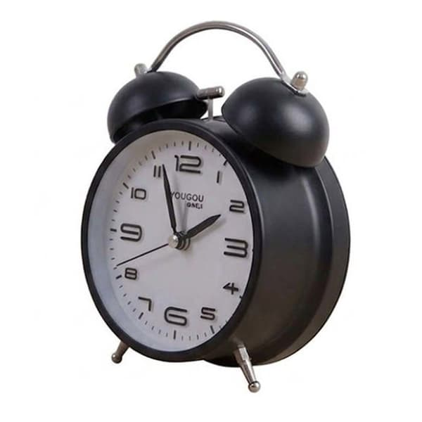 Bordsklocka 12cm för Sovrum Rund Format Dubbel Klocka Elegant Svart Svart