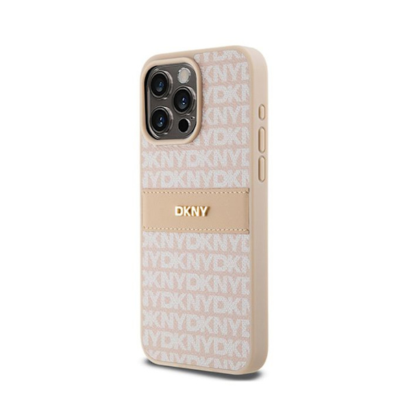 DKNY Leather Mono Stripe & Metal Logo - Fodral för iPhone 15 Pro Max (Rosa)