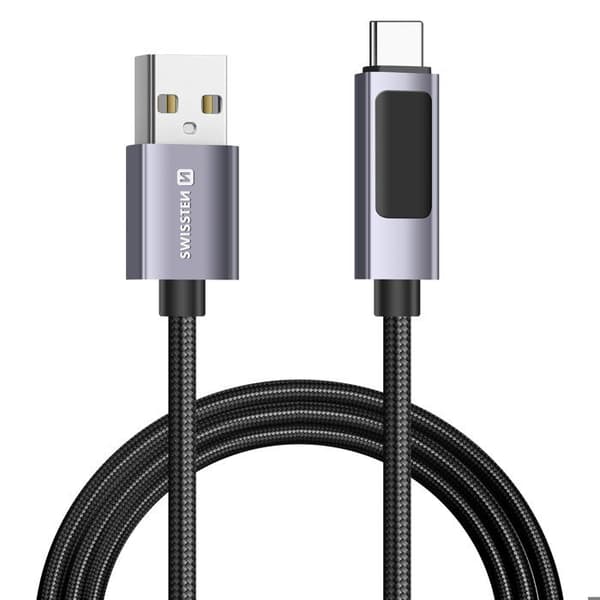 USB C til USB A kabel - SWISSTEN - 1,5m - Hurtig opladning 60W - LED Skærm - Sort