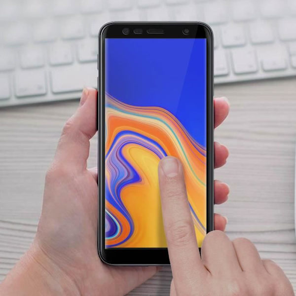 Skyddsfilm - AVIZAR - Galaxy J6 Plus - 9H härdat glas - Fasade kanter - 11D-teknik Svart