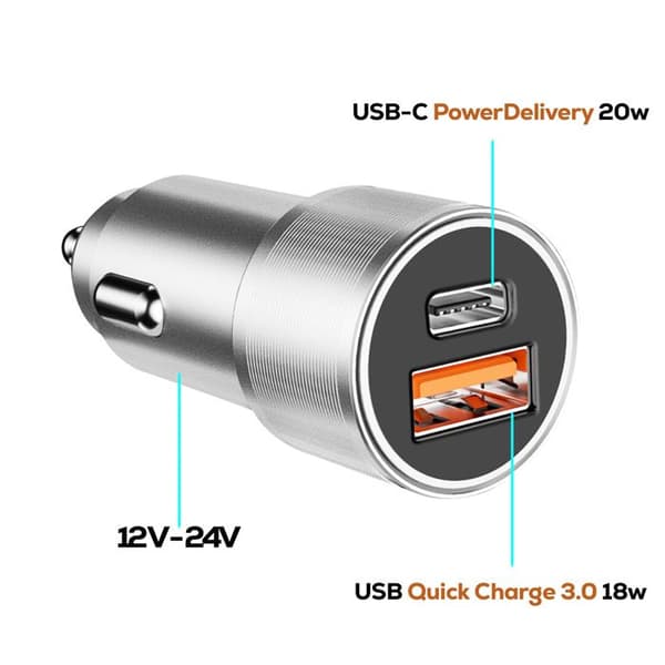 Cigaretlighter oplader - BWOO - 38W - USB-C PD + USB QC - Aluminiumlegering - LED belysning Pengar