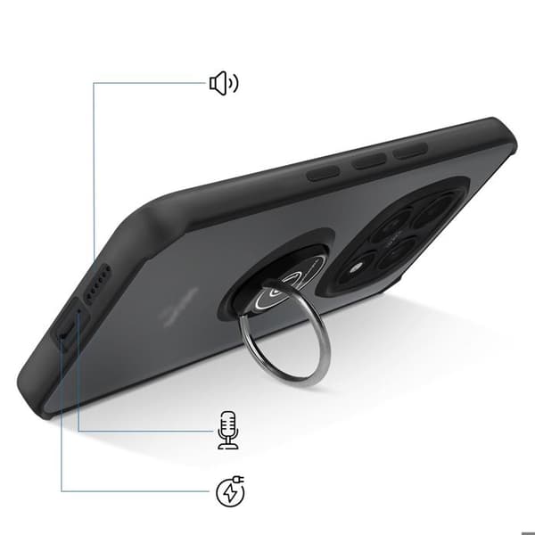 Cover til Redmi Note 15 med roterende magnetisk ring og mat sort finish Svart