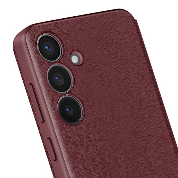 Nahkalompakko Galaxy S25 ja S24 -näytön aukolla ja korttipidikkeellä Bordeaux Röd