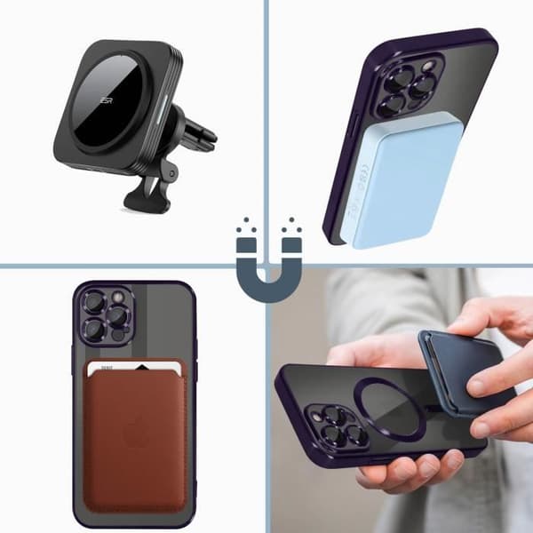 MagSafe Cover - AVIZAR - iPhone 13 Pro Max - Lilla Silikone - Krom Kant - Fleksibel Violett