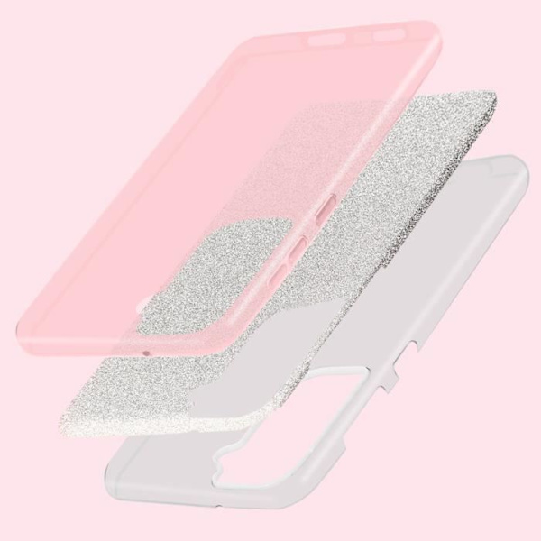 Samsung Galaxy S22 Suojakuori - AVIZAR - Irrotettava Glitter Leaf - Vaaleanpunainen - Puolijäykkä Rosa