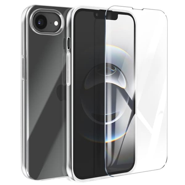 Pack skal för iPhone 17e silikon med 9H härdat glas transparent Vit