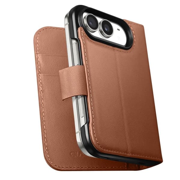 Læder Wallet Case til iPhone Duo med Foldbart Stativ Qialino Brun brun