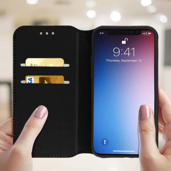 Housse iPhone 11 Pro - AVIZAR - Fodral Folio Plånbok - Ekologiskt Läder Svart - Stödfunktion Svart