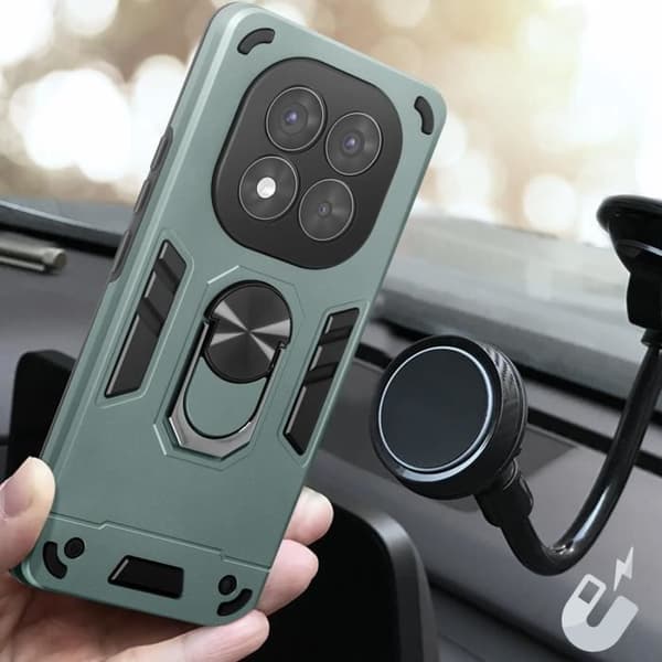 Cover til Redmi Note 14 Pro/Pro Plus - Lys Grøn - Stødresistent - 360° Rotationsring - To-materiale Grön