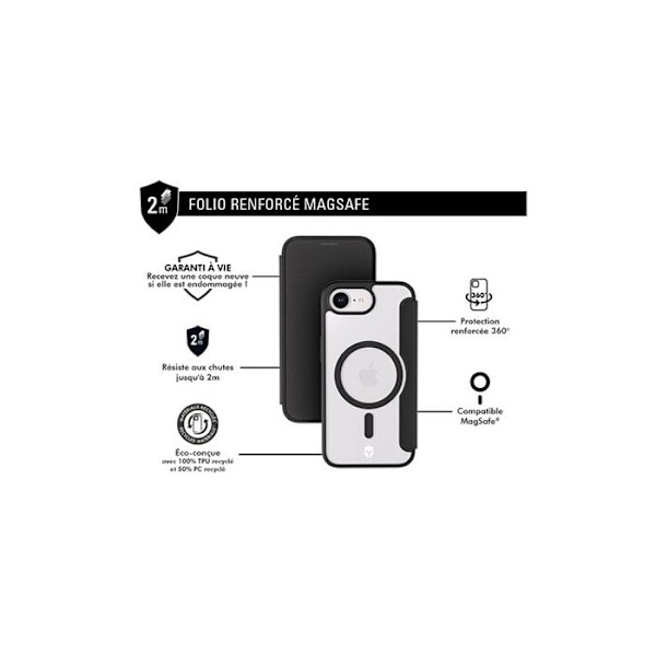 Coque og etui til mobiltelefon Forcecase Folio forstærket Magnet Sort til iPhone 16e Svart