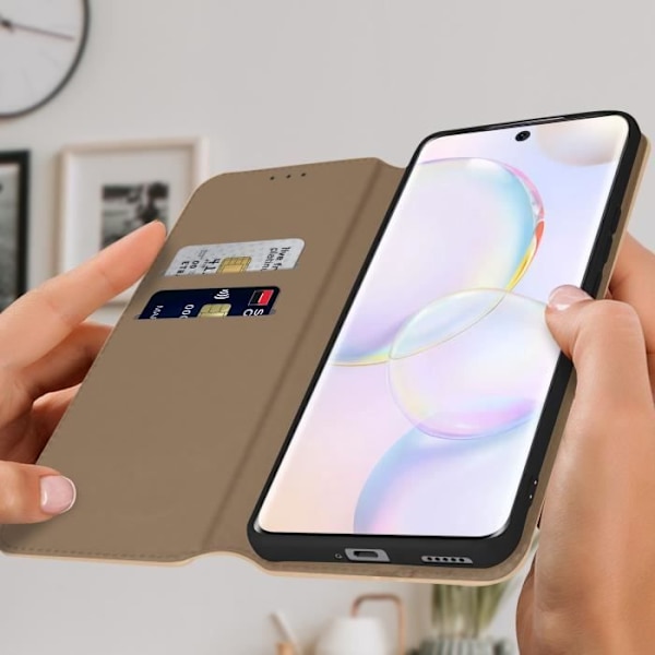 Plånboksfodral - AVIZAR - Huawei Nova 9 / Honor 50 - Gul - Videostöd - Syntetläder Gult guld
