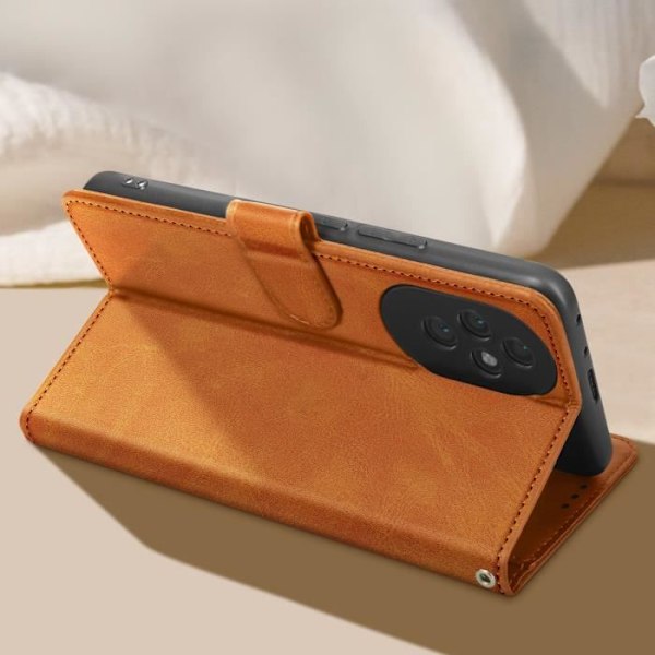 Fodral för Honor 200 Pro - AVIZAR - Handledsrem Flip Wallet Support - Brun - Halvstyv - Syntet kastanj