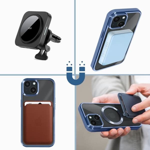 Skyddsfodral - AVIZAR - iPhone 15 Plus - Silikon - Blå Kromad Kant - Kompatibel med MagSafe Blå