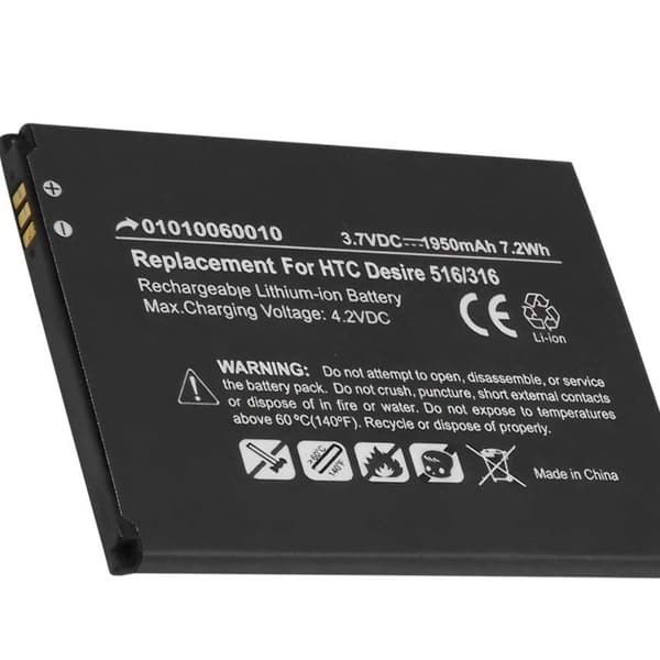 Batteri - AVISER - HTC Desire 516 - 3.7V - 1950mAh - Sort Svart