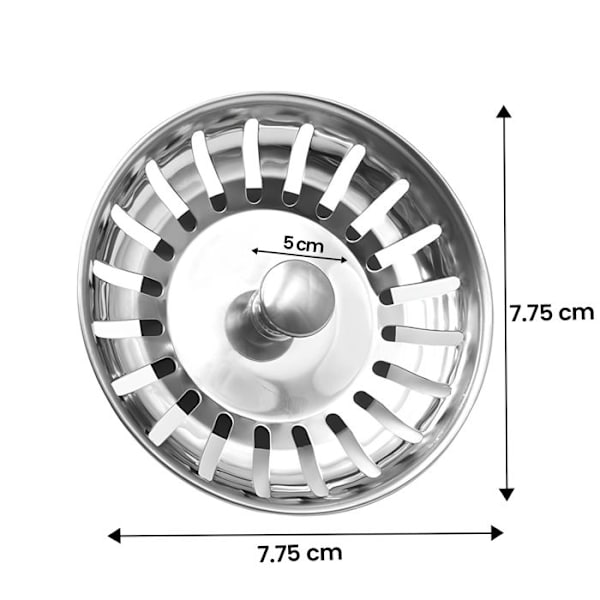 Køkkenvaskefilter - AVIZAR - Ø 7,75 cm - Trykprop - Gummipakning - Grå rustfrit stål Grå