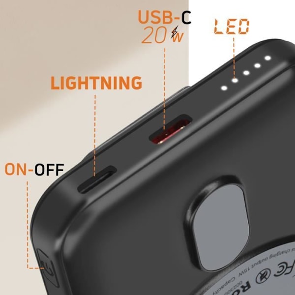 Batteri Extern - LINQ - iPhone MagSafe 5000mAh - USB-C 20W - Videostöd - Svart Svart