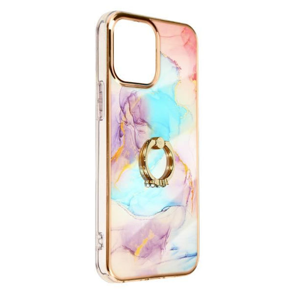 iPhone 12 ja 12 Pro kotelo Bi-materiaalista Pitorengas Marmorikuvioinen Monivärinen Musta