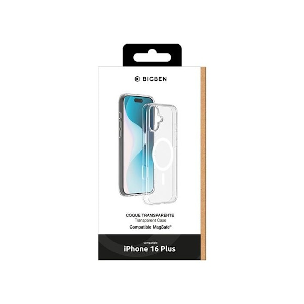 Hybridskal - BigBen Connected - iPhone 16 Plus - Transparent - Kompatibel med MagSafe - 2 års garanti Transparent