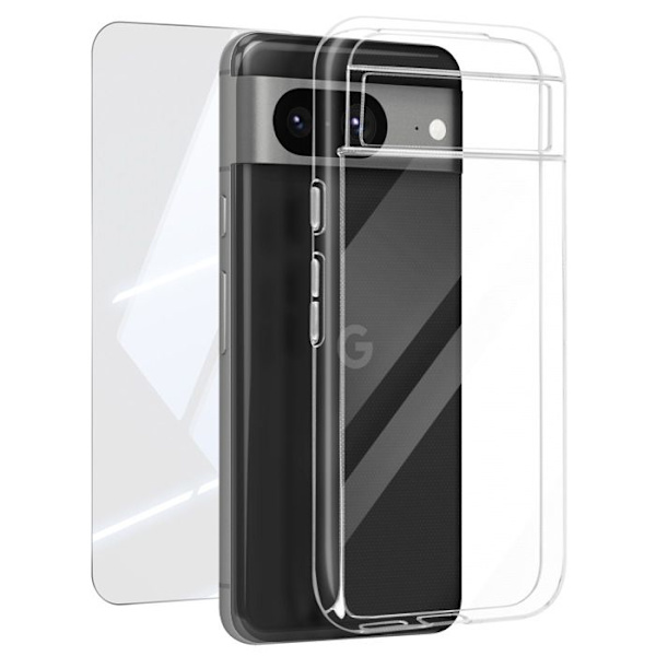 Beskyttelsespakke til Google Pixel 8 - MAYAXESS - Blødt etui og 9H hærdet glas - Gennemsigtig Transparent
