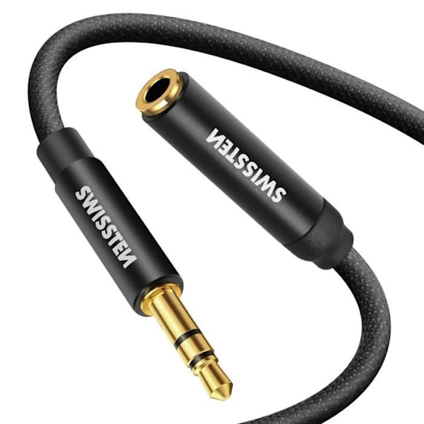 3,5 mm jackförlängning - SWISSTEN - Svart flätad nylon - 1,5m