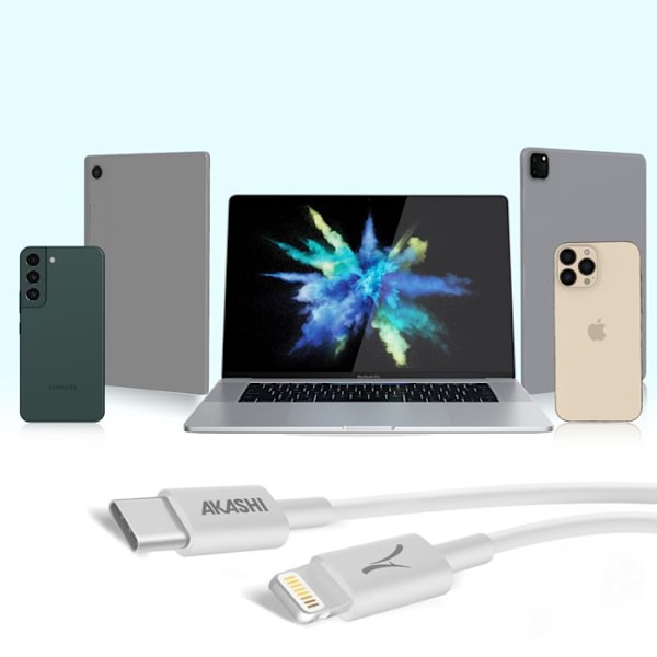 USB-C til Lightning kabel - AKASHI - 20W - 1m - Økodesign - Holdbar Vit