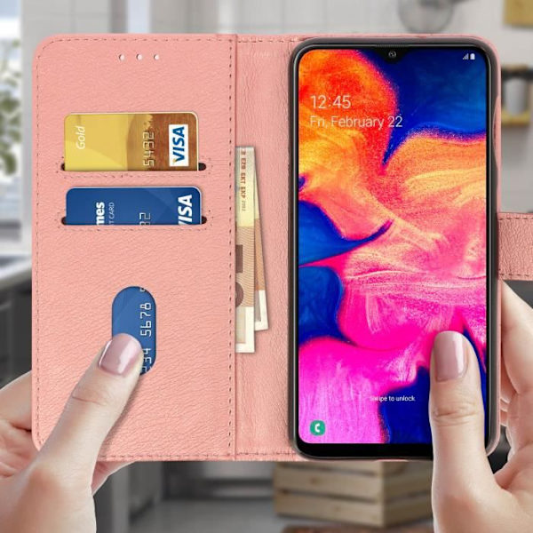 Housut Samsung Galaxy A10:lle - AVIZAR - Liu'ut Portefeuille Rose Gold - Silikoni Geeli - Video Tuki - Magneettinen Rose guld