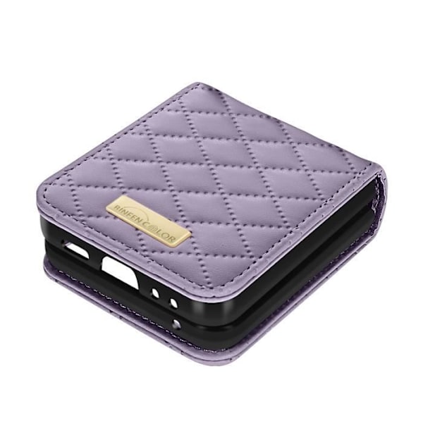 Telefoncase - AVIZAR - Samsung Galaxy Z Flip 5 - Simili Læder Rhombisk - Lilla - Stiv Lila