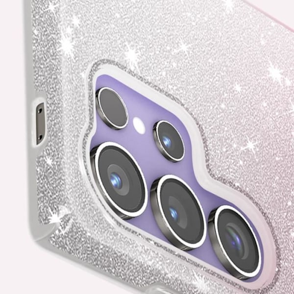 Samsung S24 Ultra Case - AVIZAR - Glitter Case - Pink Glitter - Halvstiv silikone Rosa