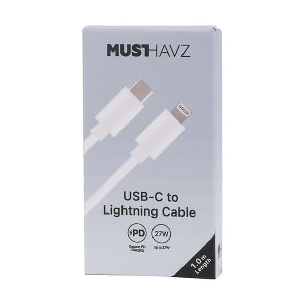 USB-kaapeli - GRAB 'N GO - Lightning - USB-C - 27W PD 3.0 - 1m - Valkoinen Vit