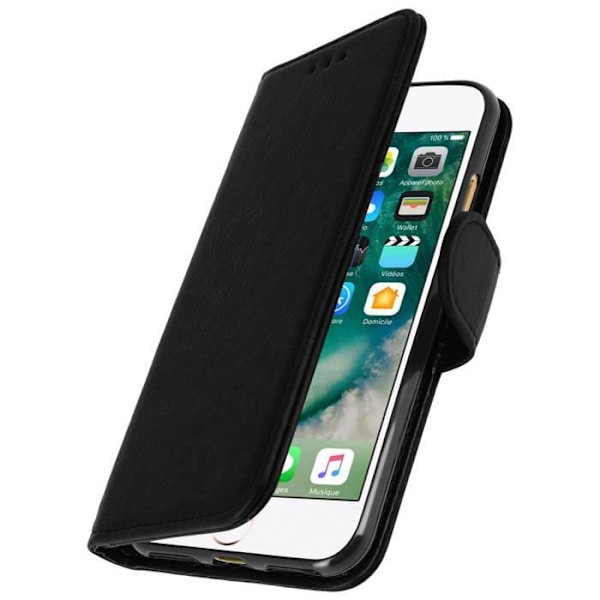 iPhone 7/8 kotelo - AVIZAR - Klappetui - Musta - Videotuki - Korttipaikka svart