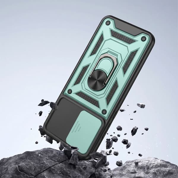 Cover til Redmi Note 17 Pro med ringestøtte og skydelåg til kamera i grøn Grön