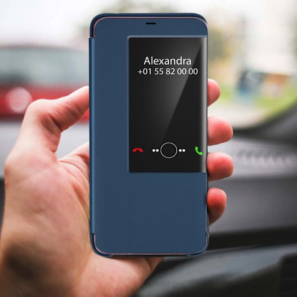 Housse - Huawei - Mate 20 Pro - Hårdt Cover - Stort Vindue - Mørkeblå Midnattsblå