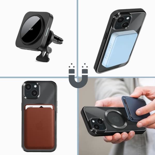 MagSafe Cover til iPhone 15 Plus Silikone Kamerabeskyttelse Sort Chrome Contour Svart