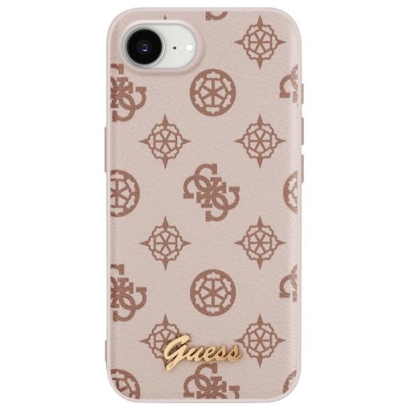 Coque Guess MagSafe för iPhone 17:e Serien Peony Script Logo Stötsäker Ljusbrun brun