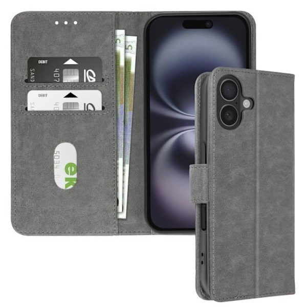 Plånboksfodral - AVIZAR - iPhone 16 Plus - Videostöd - Grå - Syntetisk Grå