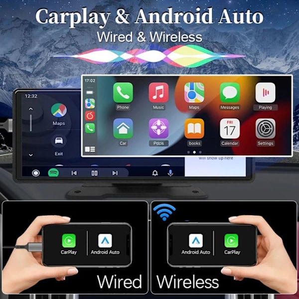10.26" Touchscreen CarPlay med Bakoverkamera / Android Auto / GPS Sort