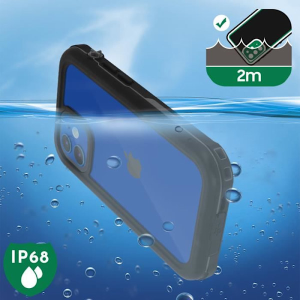 Telefoncase - AVIZAR - iPhone 12 Mini - Hårdt polycarbonat - Vandtæt IP68 - Sort Svart